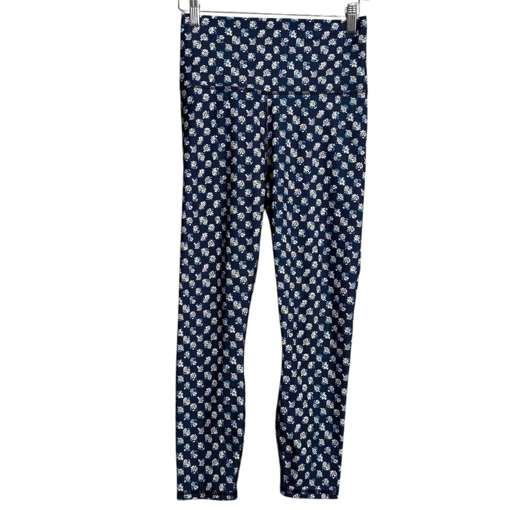 Fabletics PureLuxe Navy Blue Full Length‎ Leggings with Daisies